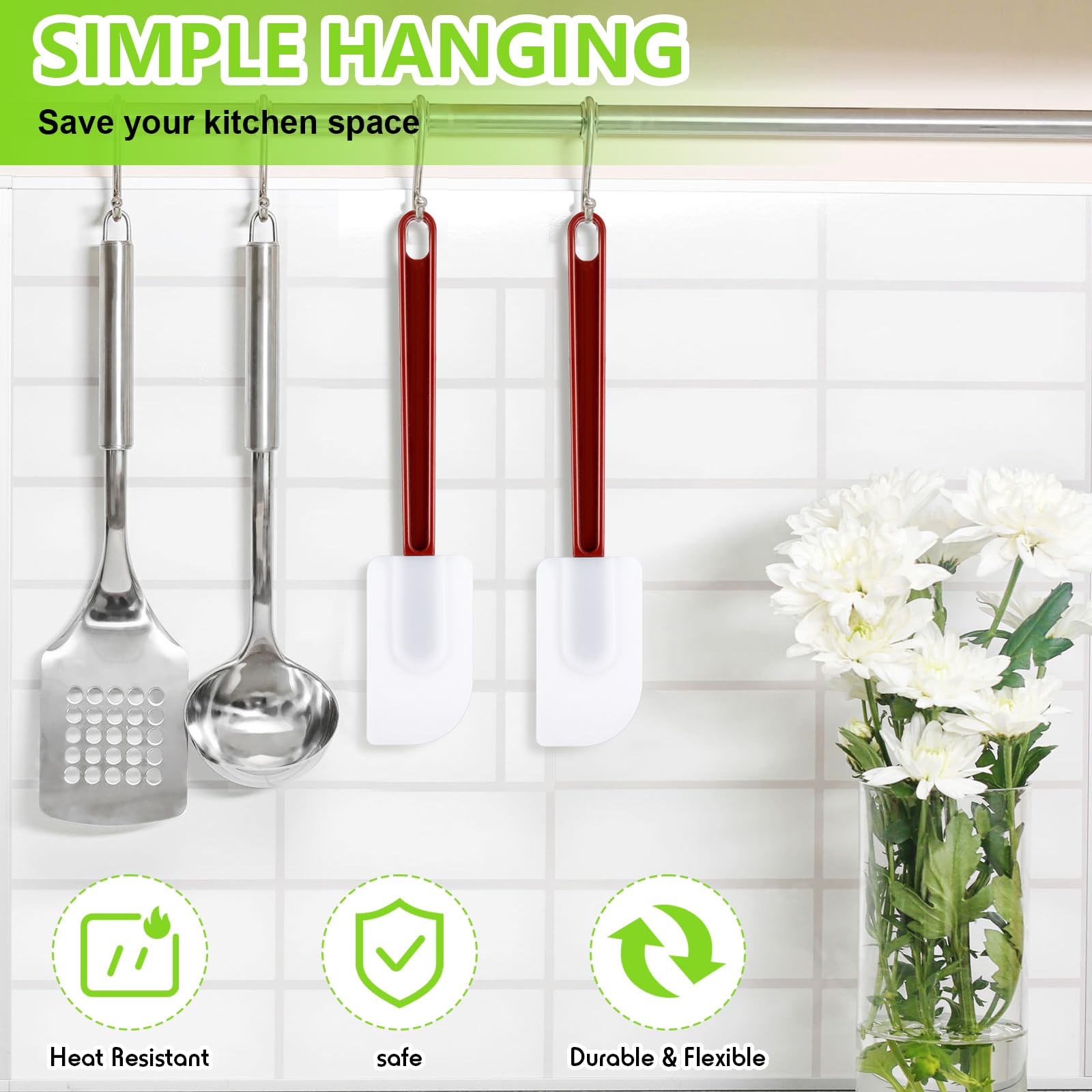 Dandat spatula with white nylon handle, 10-inch, ideal for scraping bowls and mixing dough.
