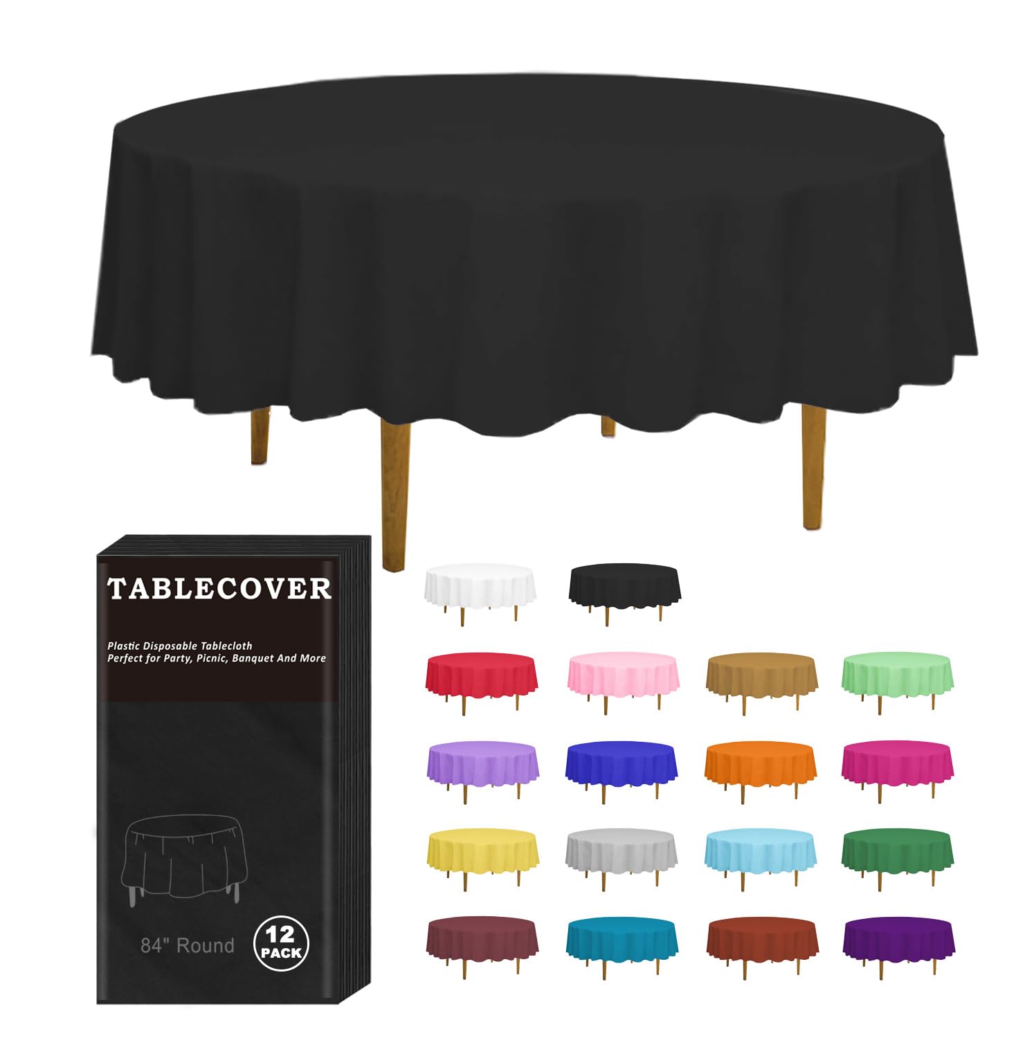 D&Z 84-inch round black tablecloth pack for quick party setup and cleanup