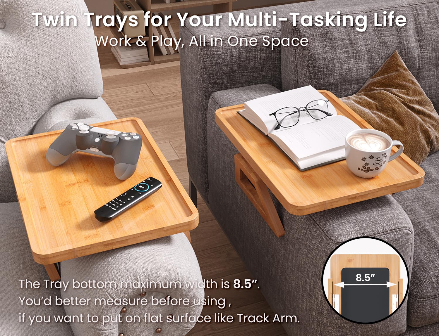 Danfoxer clip-on couch desk with drinks ready for movie night.