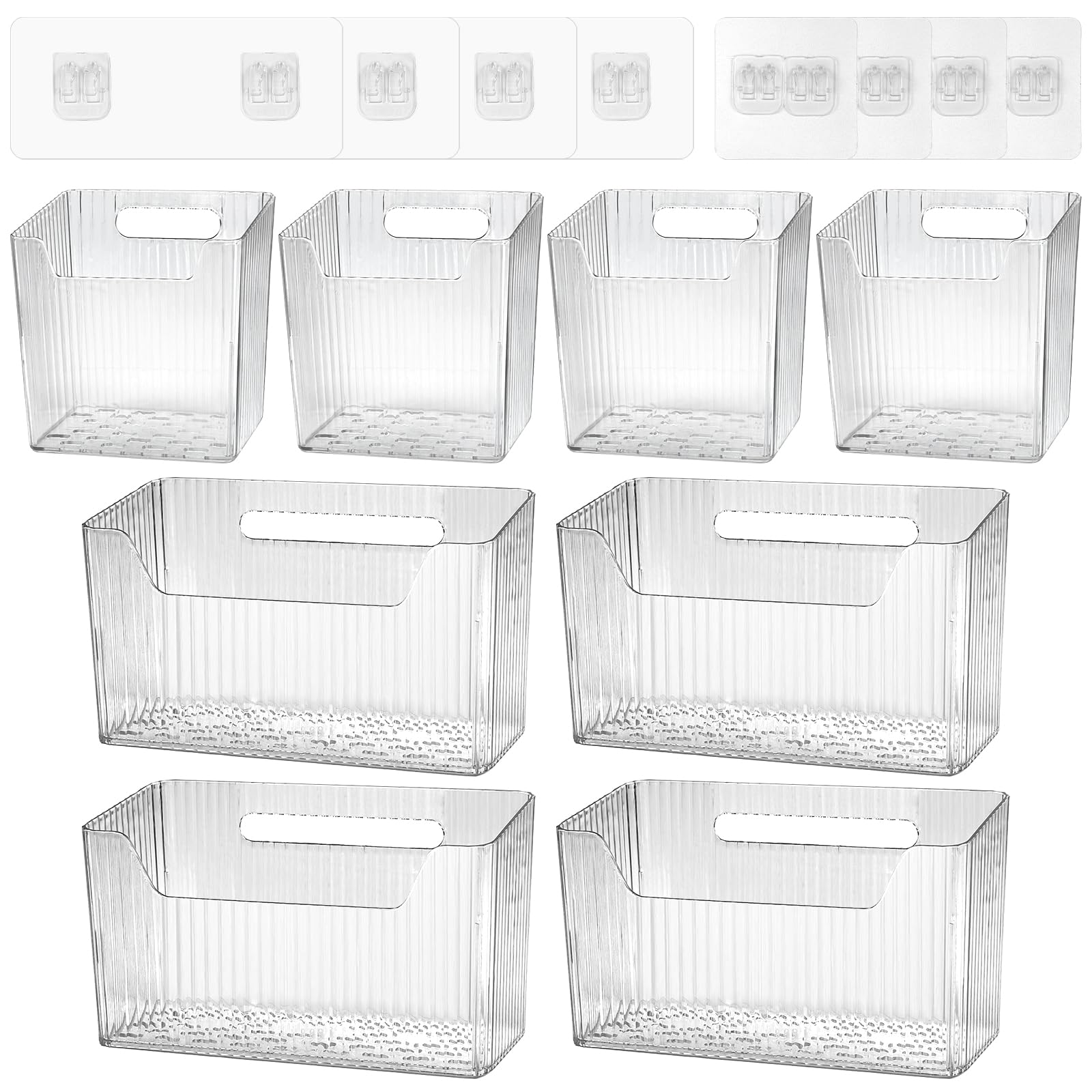 DANHMAO 8-piece wall-mounted storage bins in clear PET for easy access.