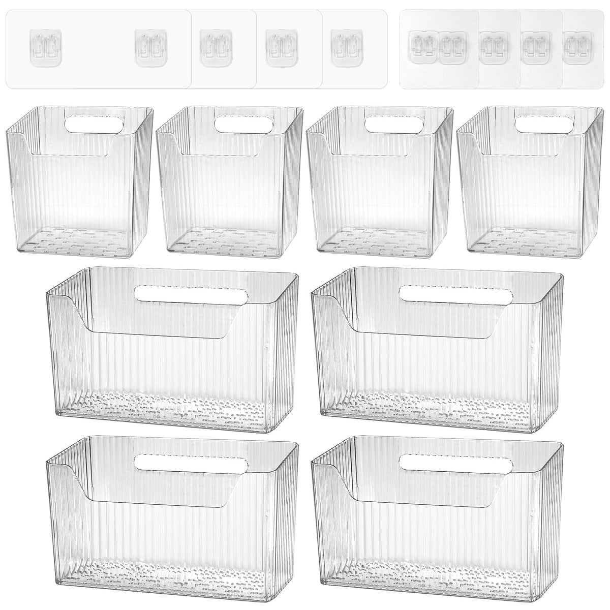 DANHMAO 8-piece wall-mounted storage bins in clear PET for easy access.