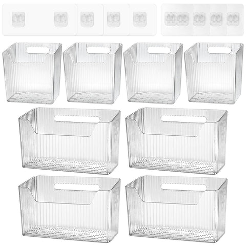 DANHMAO 8-piece wall-mounted storage bins in clear PET for easy access.