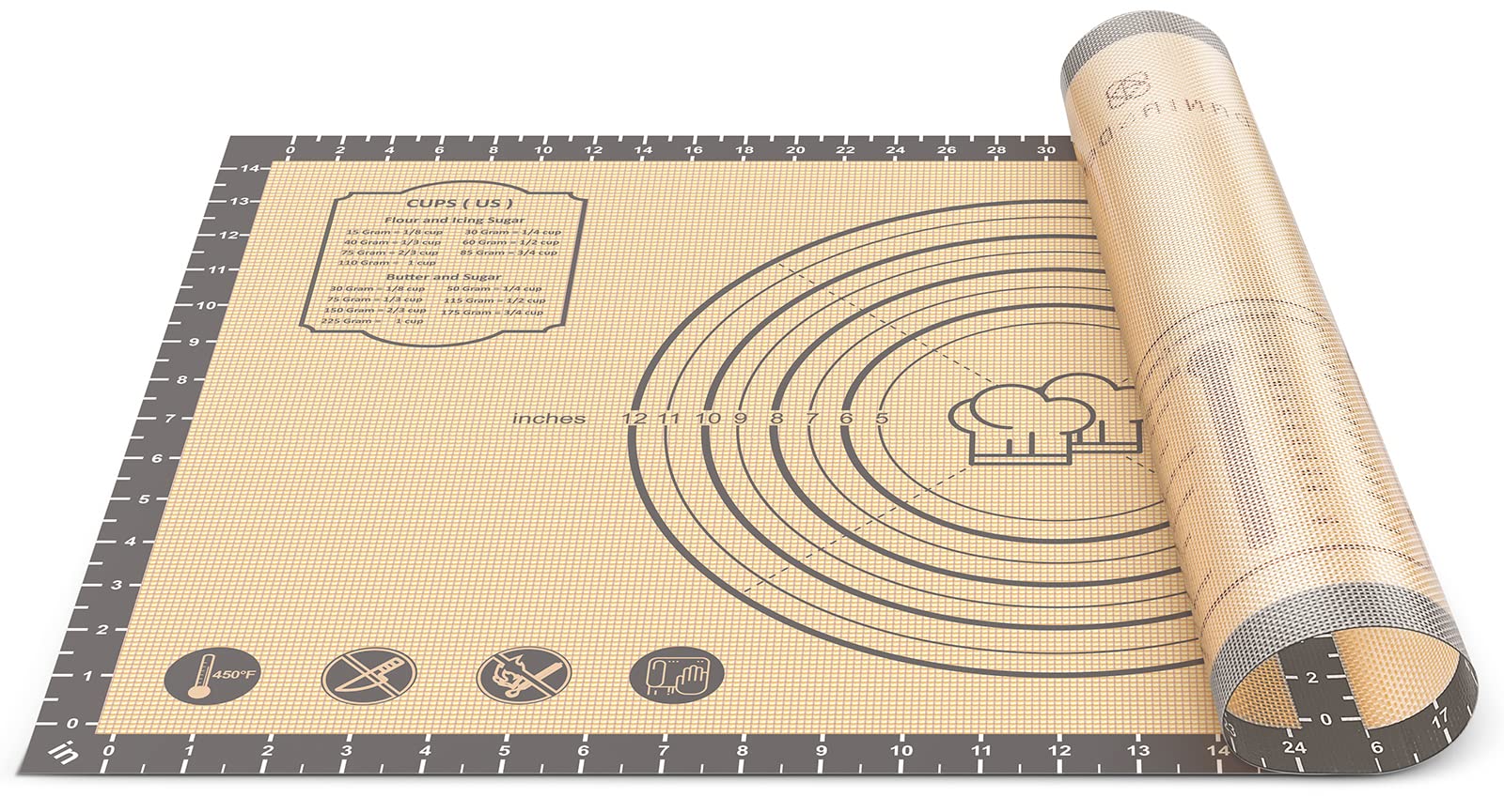 DANIA and DEAN baking mat with non-stick surface for easy rolling and cleanup.