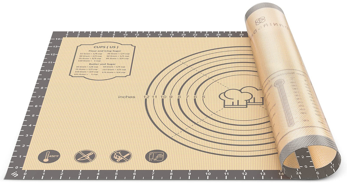 DANIA and DEAN baking mat with non-stick surface for easy rolling and cleanup.