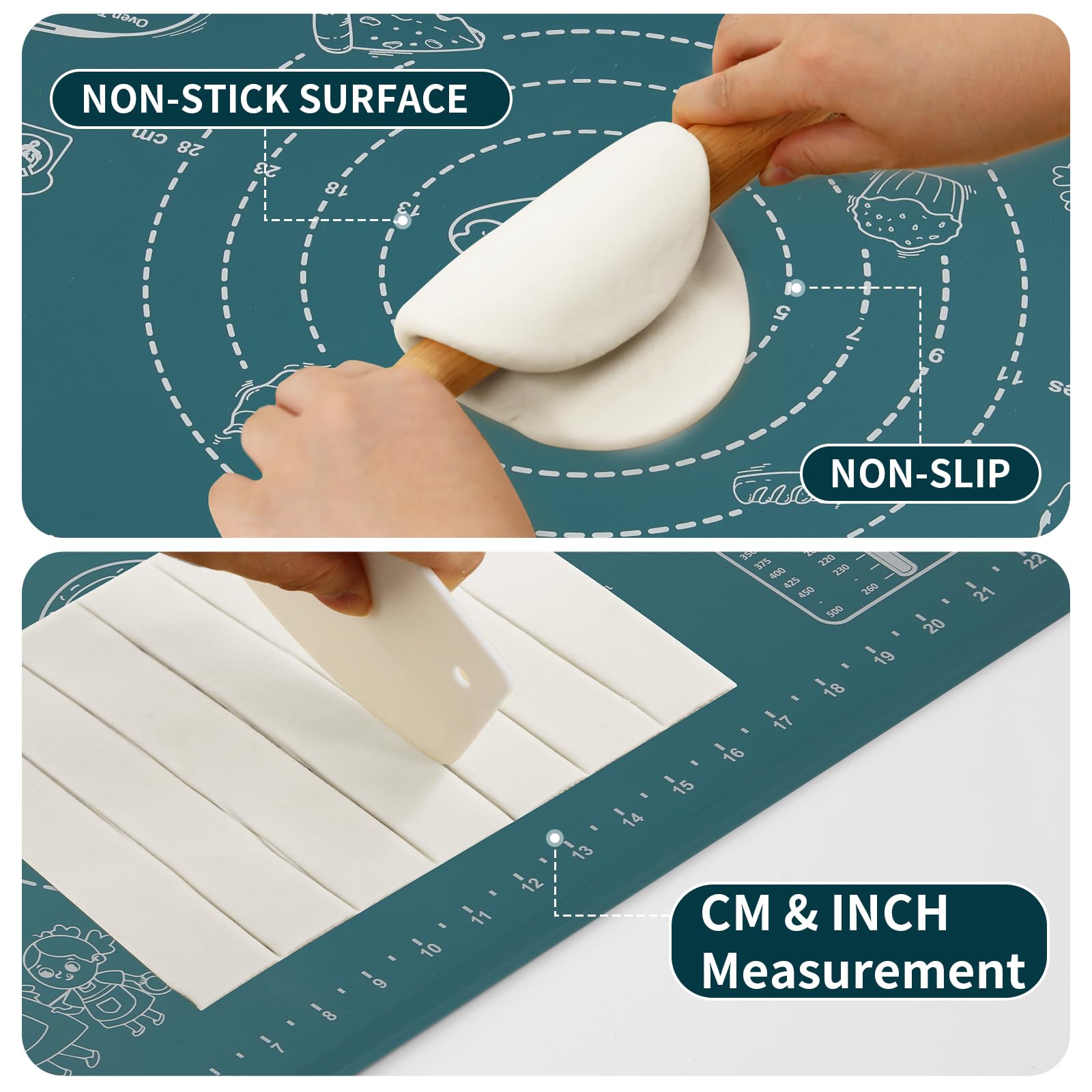 DANIA & DEAN non-stick silicone mat delivers easy cleanup and secure grip.