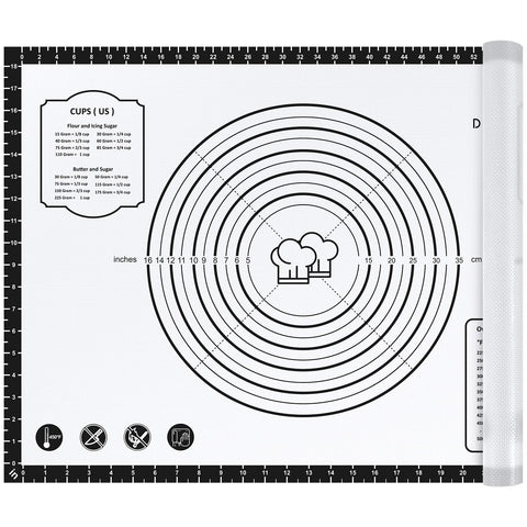 Dania & Dean pastry mat 28x20 unrolled on counter with clear measurements for precise prep