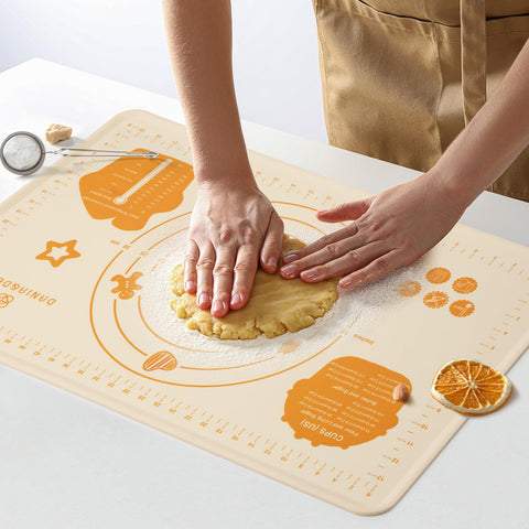 DANIA & DEAN silicone baking mat 26x16 setup for easy kneading and rolling.