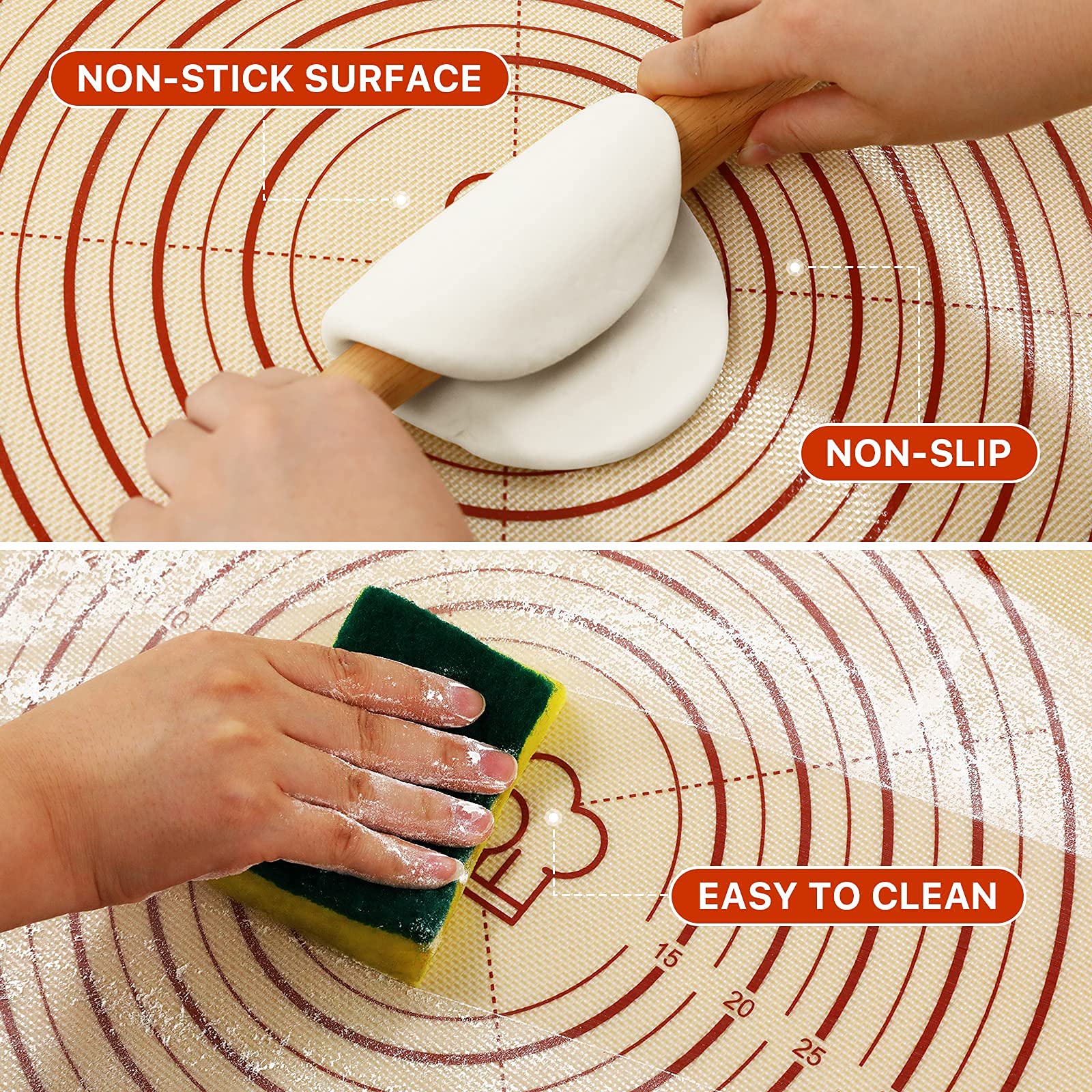 Dania & Dean silicone mat features anti-slip bottom on countertops.