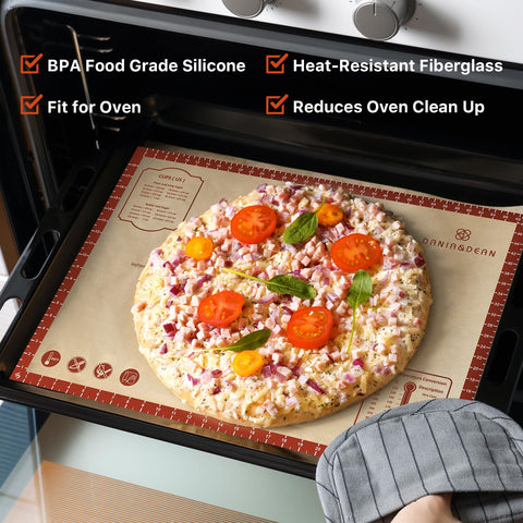 Dania and Dean non-stick surface aids clean release of baked goods.