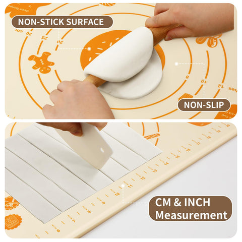 DANIA & DEAN silicone baking mat raised edge contains spills during rolling.