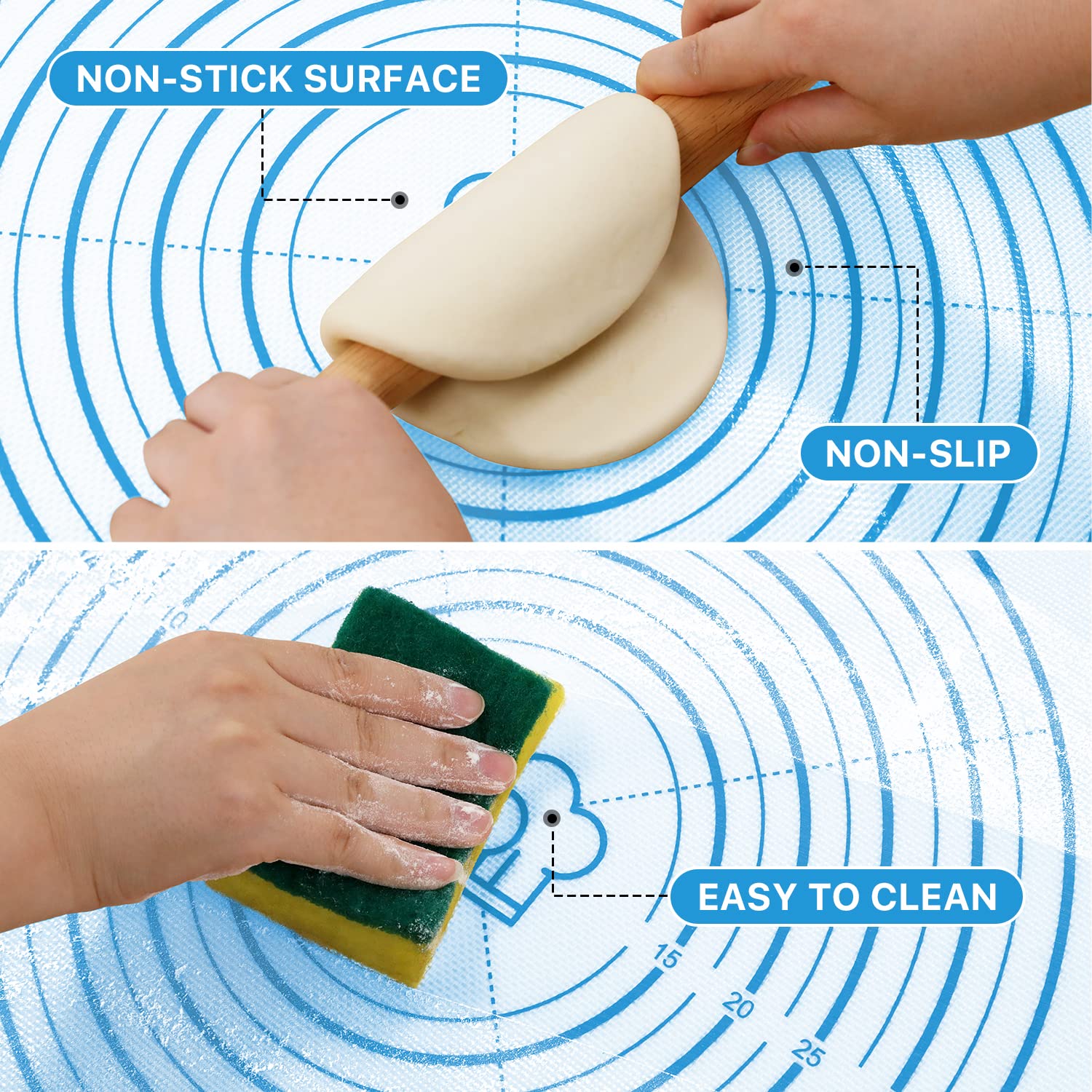 DANIA & DEAN silicone pastry mat used for rolling dough smoothly and evenly.