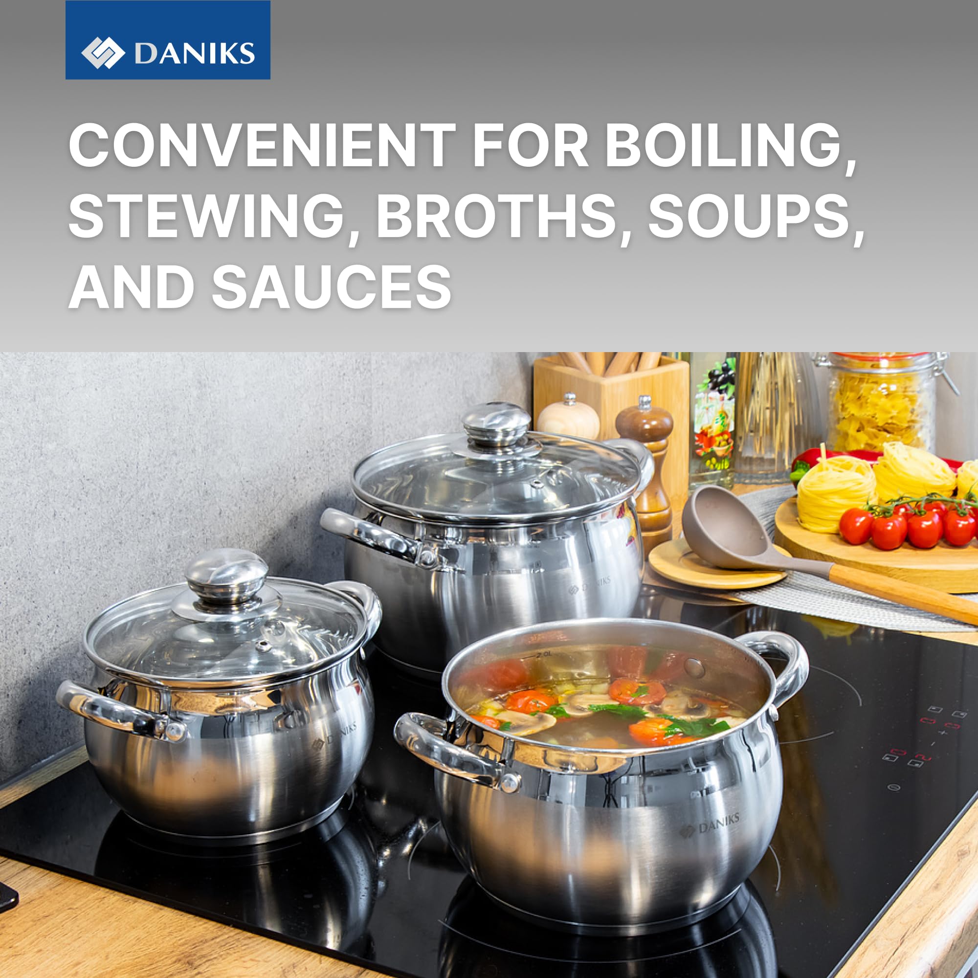 Daniks cookware is induction compatible for versatile stovetop use.