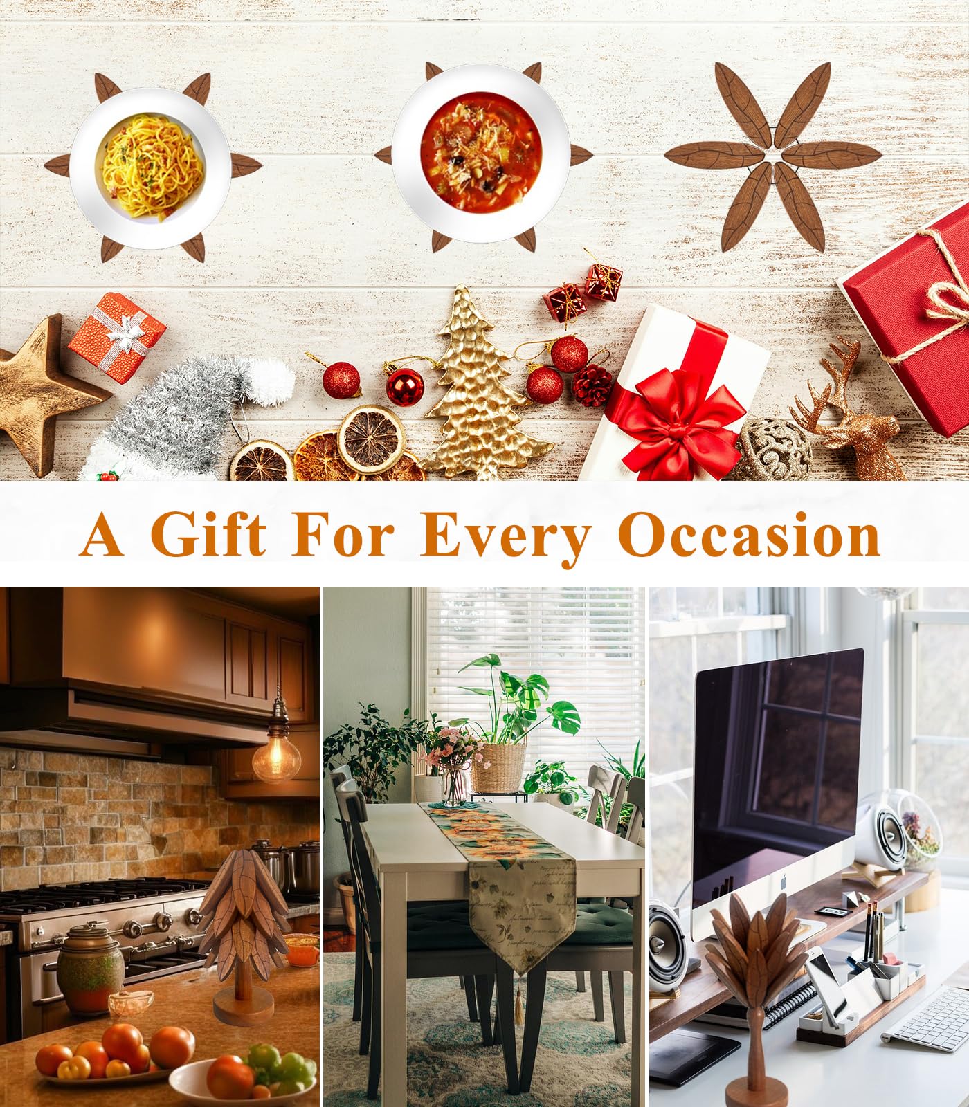 DAOLEMIJI gift-ready set with four trivets and stand adds natural decor.