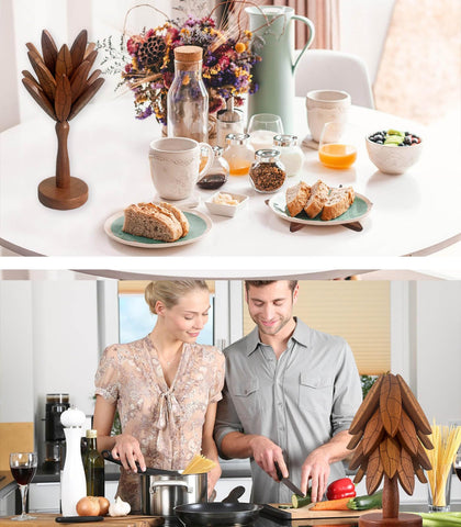 DAOLEMIJI tree trivet provides heat protection for pots and pans in the kitchen.