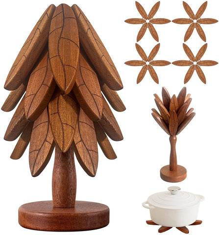 DAOLEMIJI Tree Coaster on a kitchen counter protects surfaces from heat with natural style.