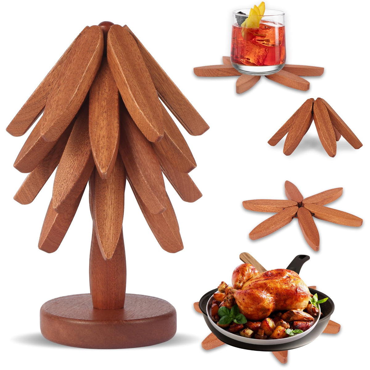 DAOLEMIJI wood Christmas tree trivet protecting surface during hot serving