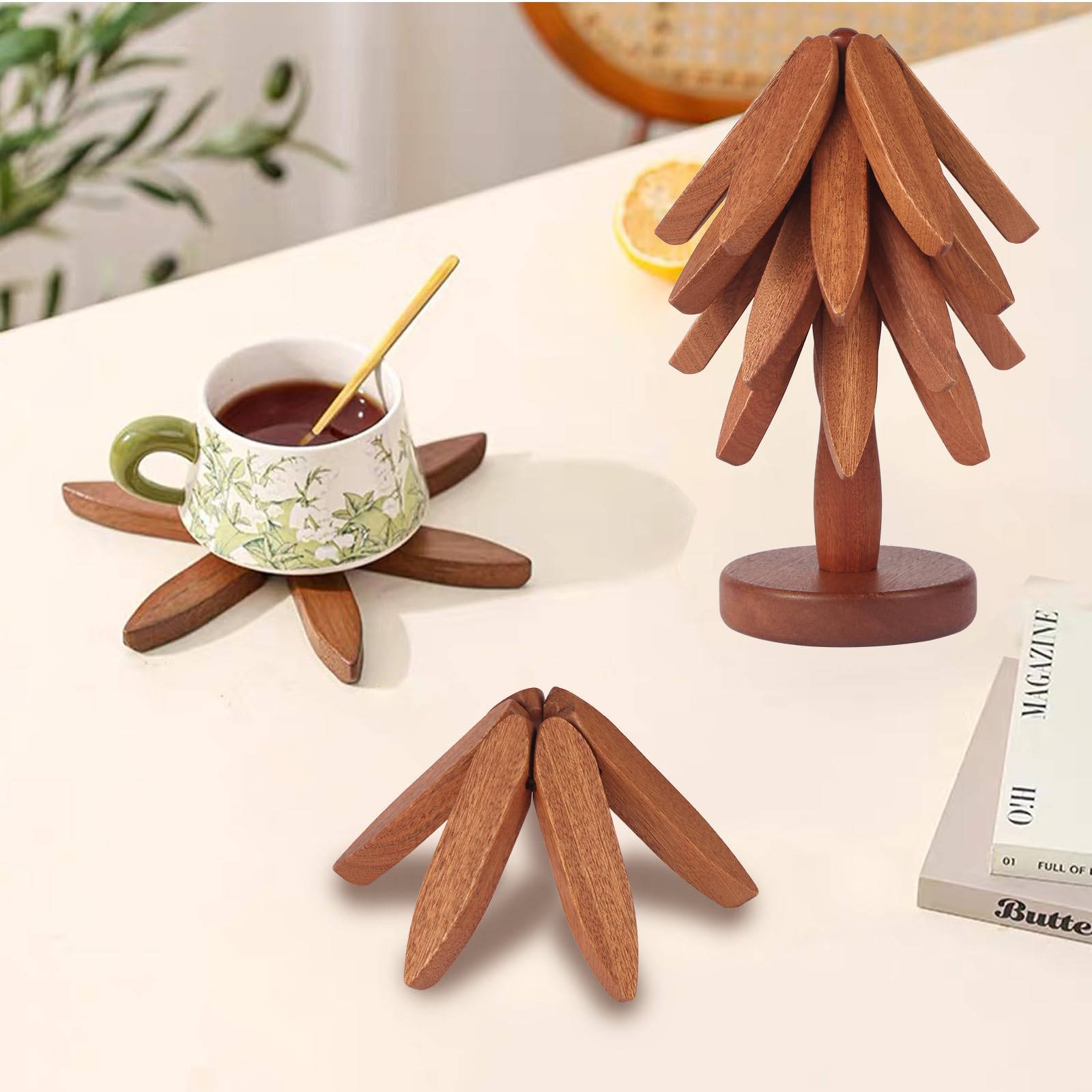 DAOLEMIJI four-piece tree-trivet set nestable for compact storage