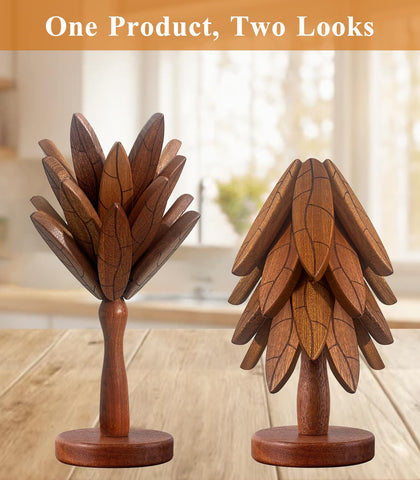 DAOLEMIJI wooden trivet with leaf-pattern design complements table decor and protects surfaces.
