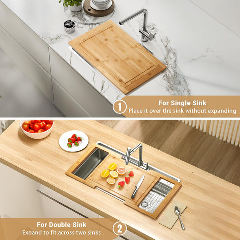 DAOYOUSKY cutting board with juice groove keeps liquids contained during prep.