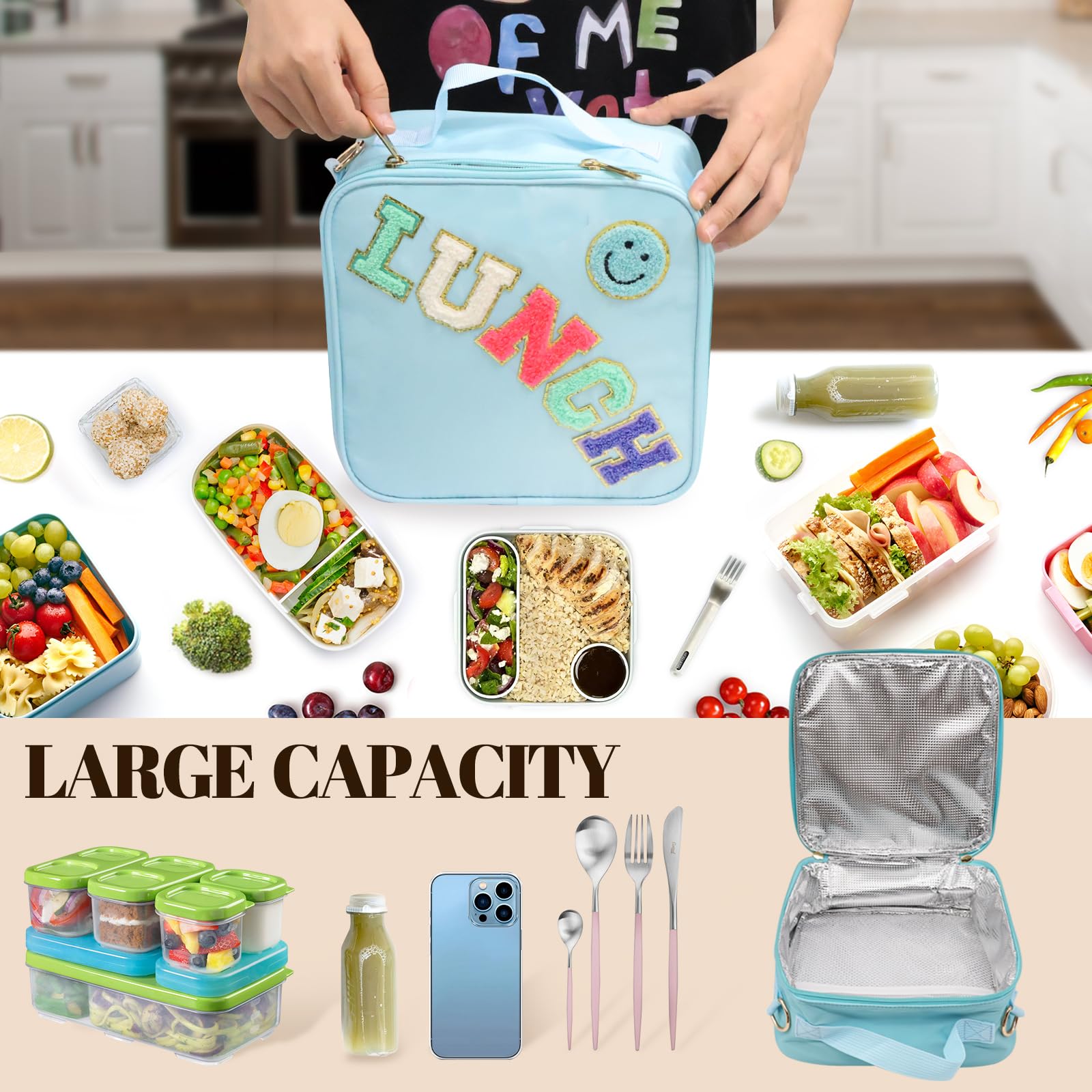 Dark Swan blue interior with net compartment for utensils and napkins