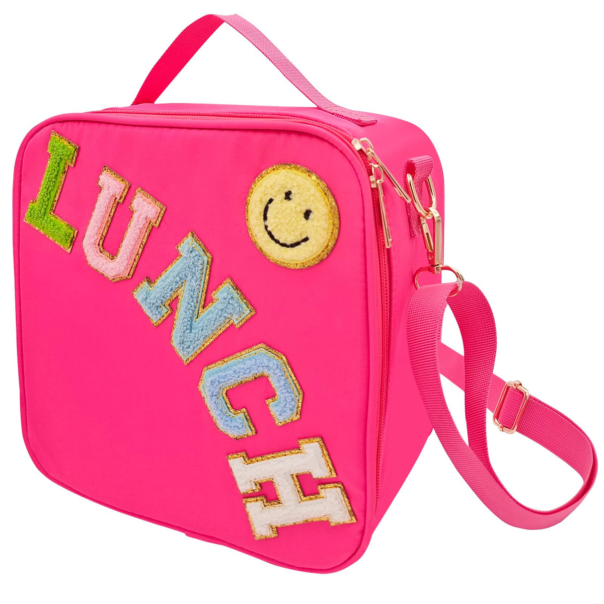 Dark Swan insulated lunch bag with smiley face keeps meals fresh on the go.