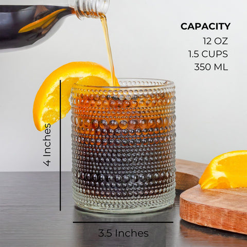 Darware hobnail glasses used as candle or vase holders for rustic decor