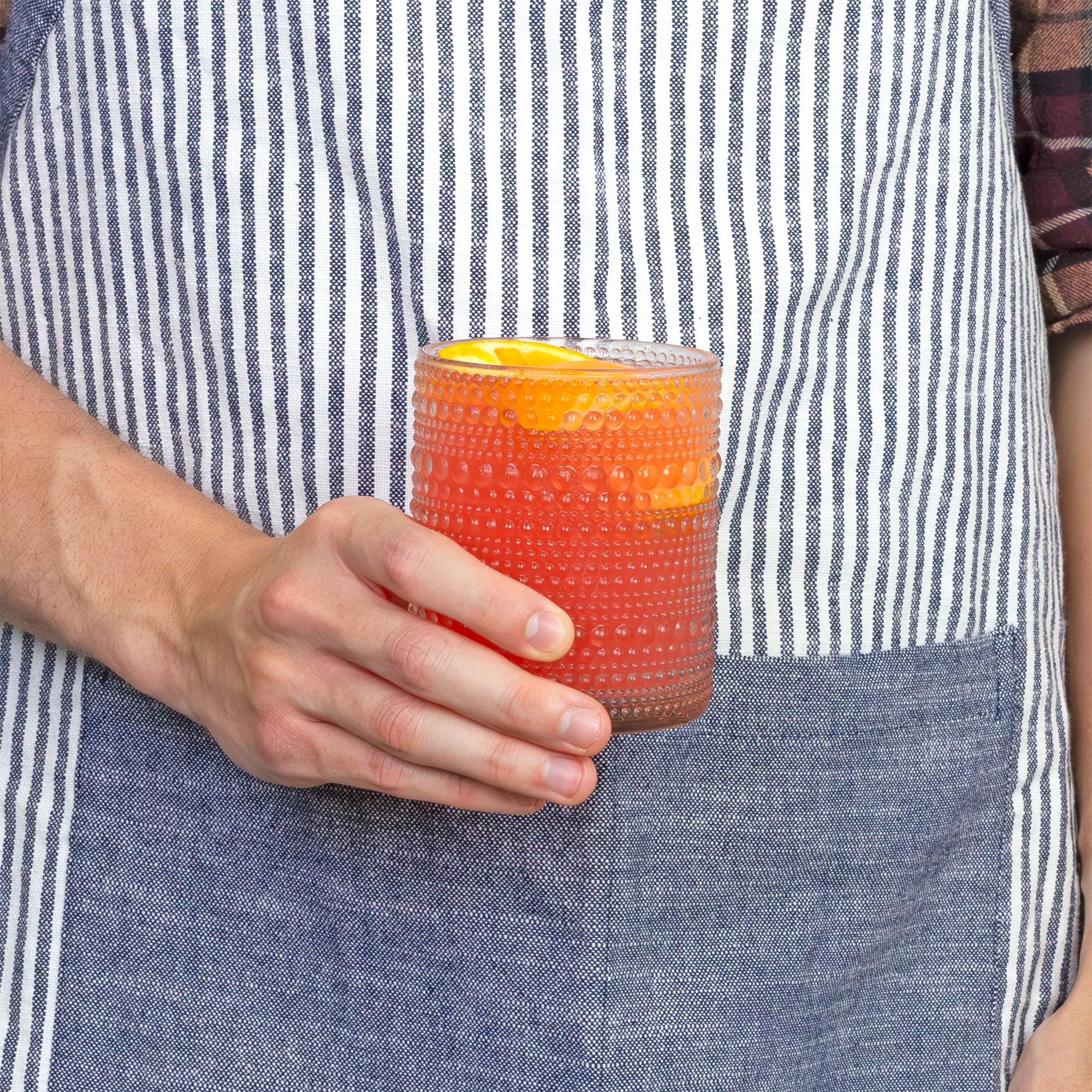 Clear Darware glasses with ice and water, sturdy everyday drinking vessels