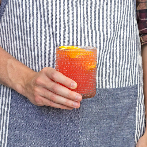 Clear Darware glasses with ice and water, sturdy everyday drinking vessels