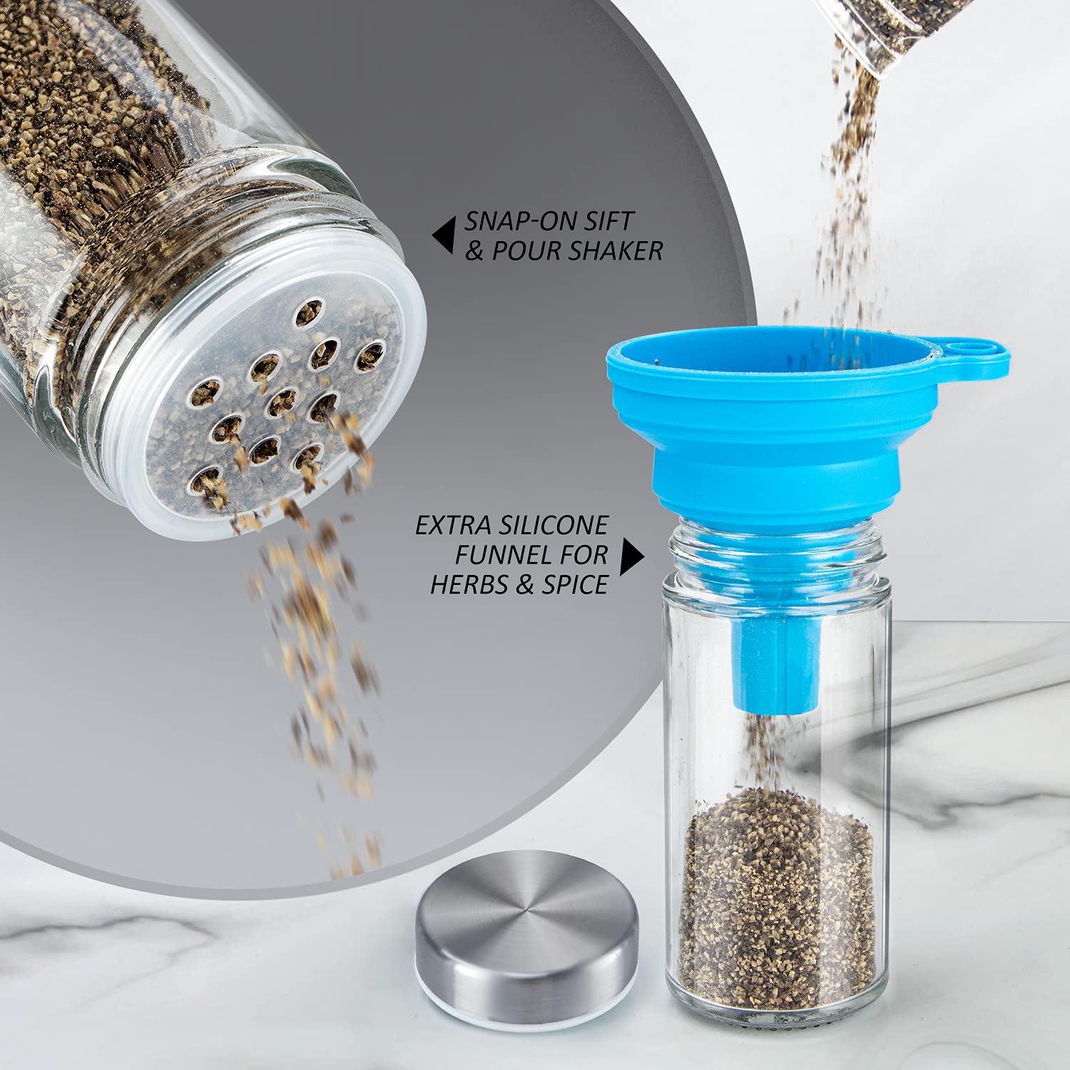 Dasaka 360-degree rotating rack enables fast spice retrieval in small spaces.