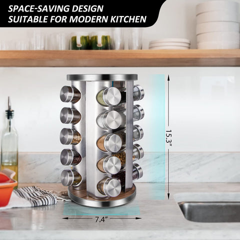Dasaka glass spice jars with airtight lids to maintain freshness.
