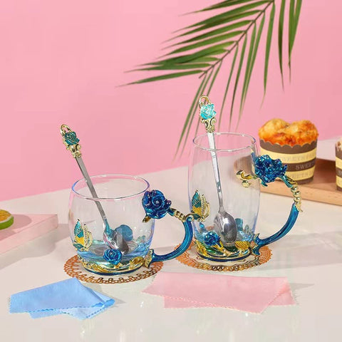 DasFly glass enamel mug featuring a flower design for elegant daily tea