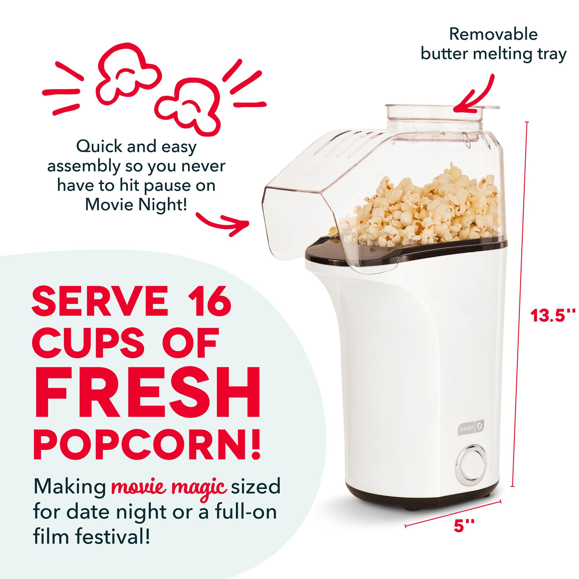 DASH Fresh Pop popcorn maker butter tray ready for melted butter topping.