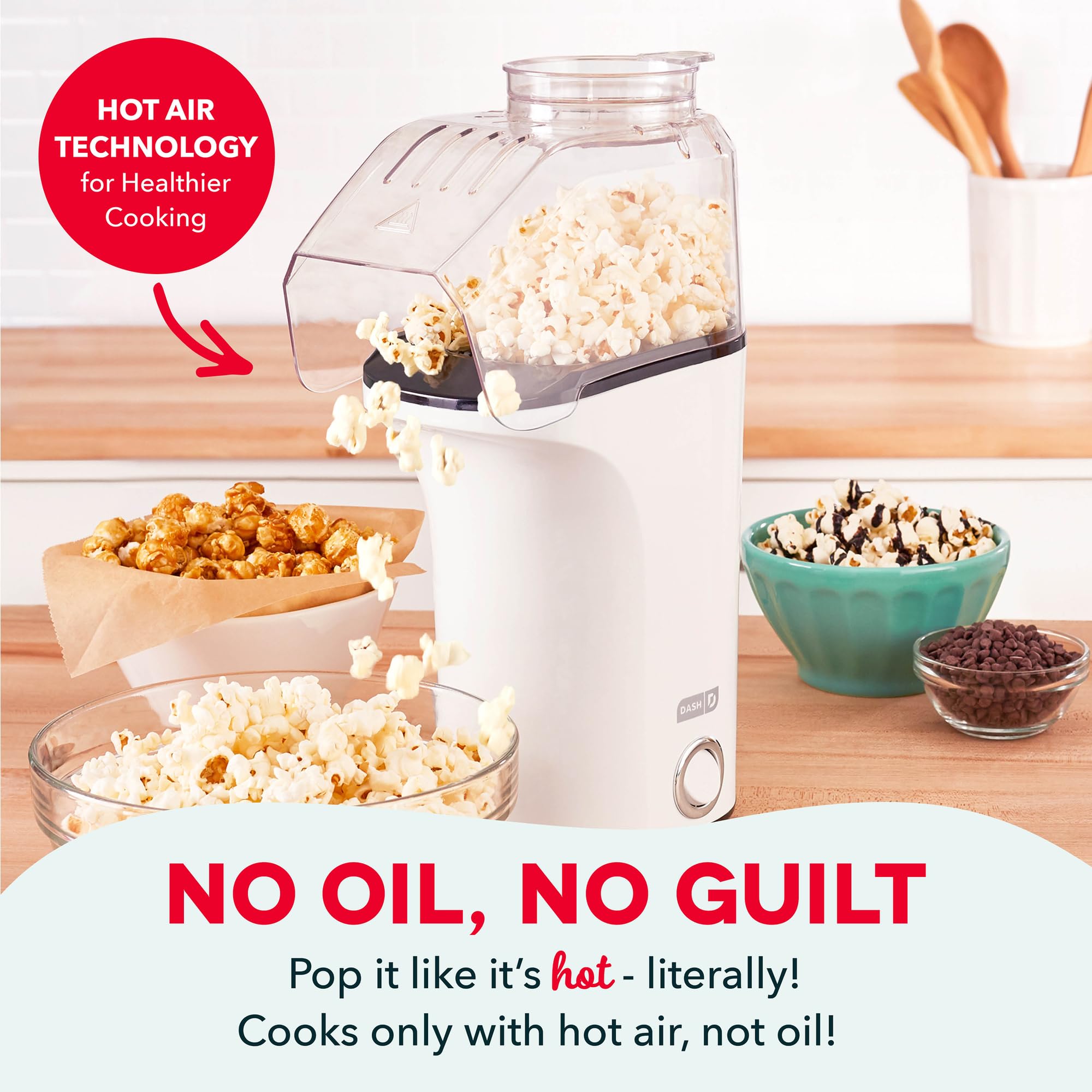DASH Fresh Pop popcorn maker compact design fits small kitchens.
