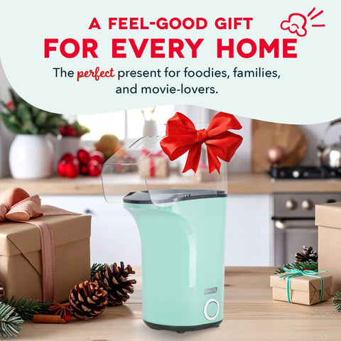 DASH Fresh Pop popcorn maker on kitchen counter ready to use.