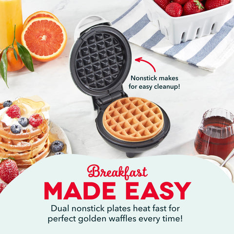 DASH Mini Waffle Maker batter sizzling during a quick breakfast for one.