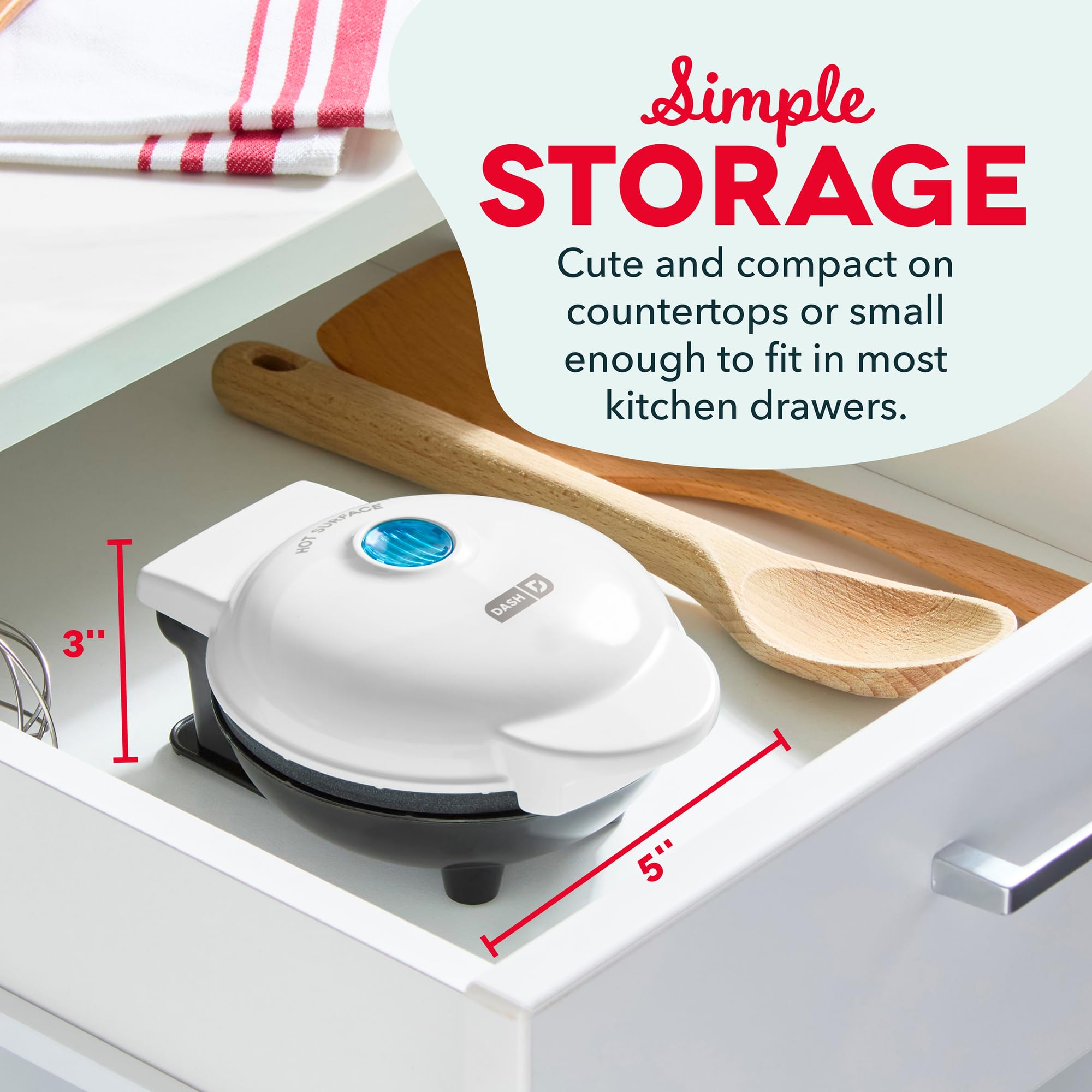 DASH Mini Waffle Maker with included recipe guide inspires fast meal ideas.
