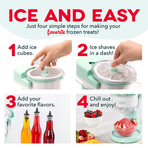 Dash Shaved Ice Maker creating refreshing slushies, ideal for parties and quick cool-downs.