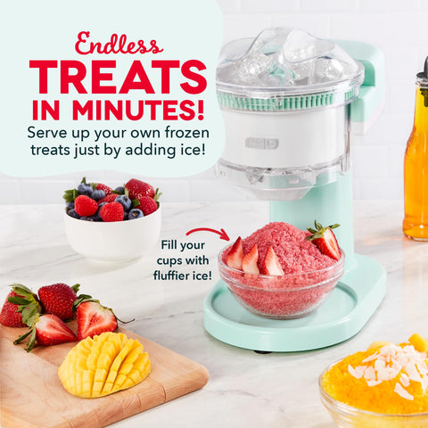 Dash Shaved Ice Maker with snow cone focus, perfect for family treats on hot days.