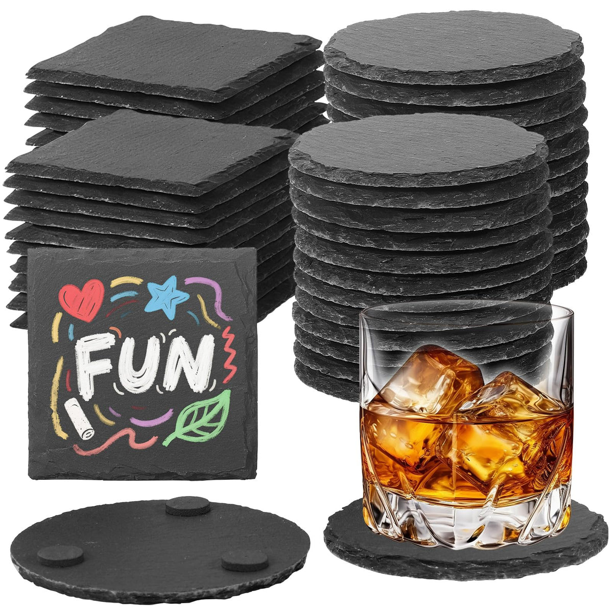DASSNANE slate coaster square black with natural texture protecting surfaces