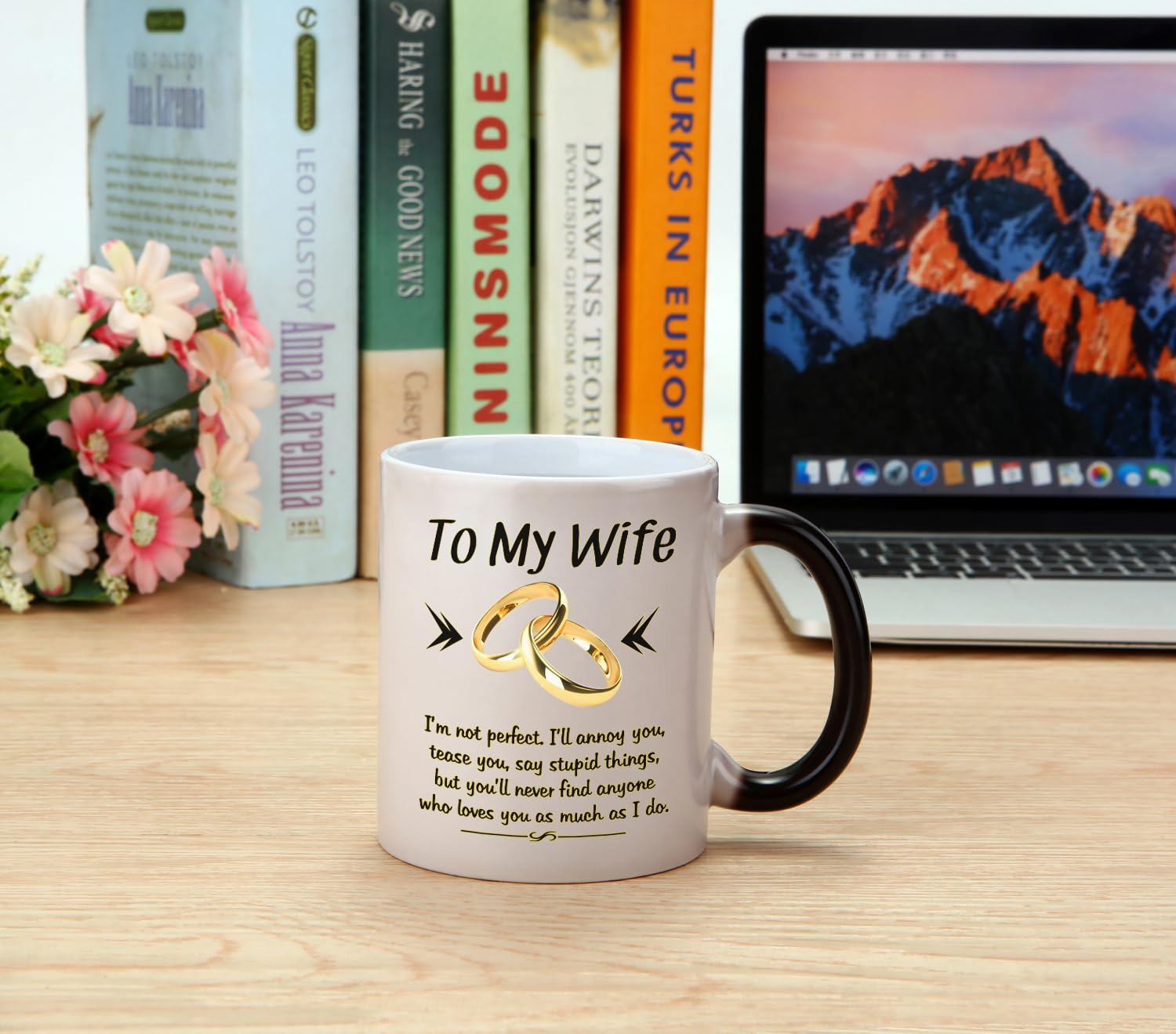 DasyFly Wife mug shows print on both sides for balanced display