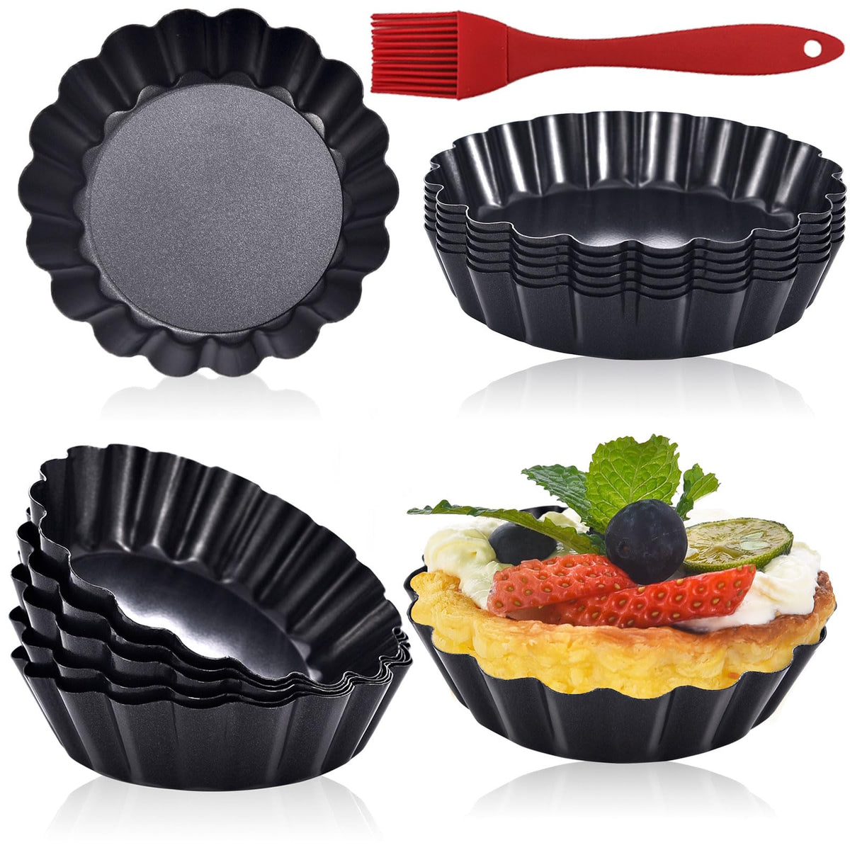DATANYA 12-pack mini tart pans with removable bottoms for easy desserts.