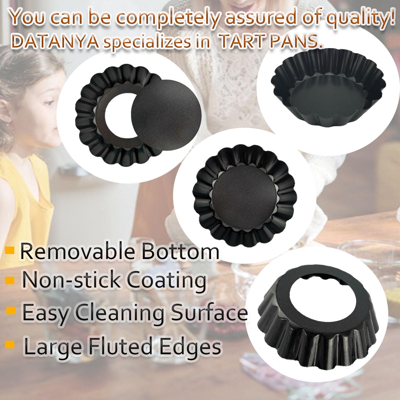 DATANYA carbon steel tart pans with nonstick surface for clean release.