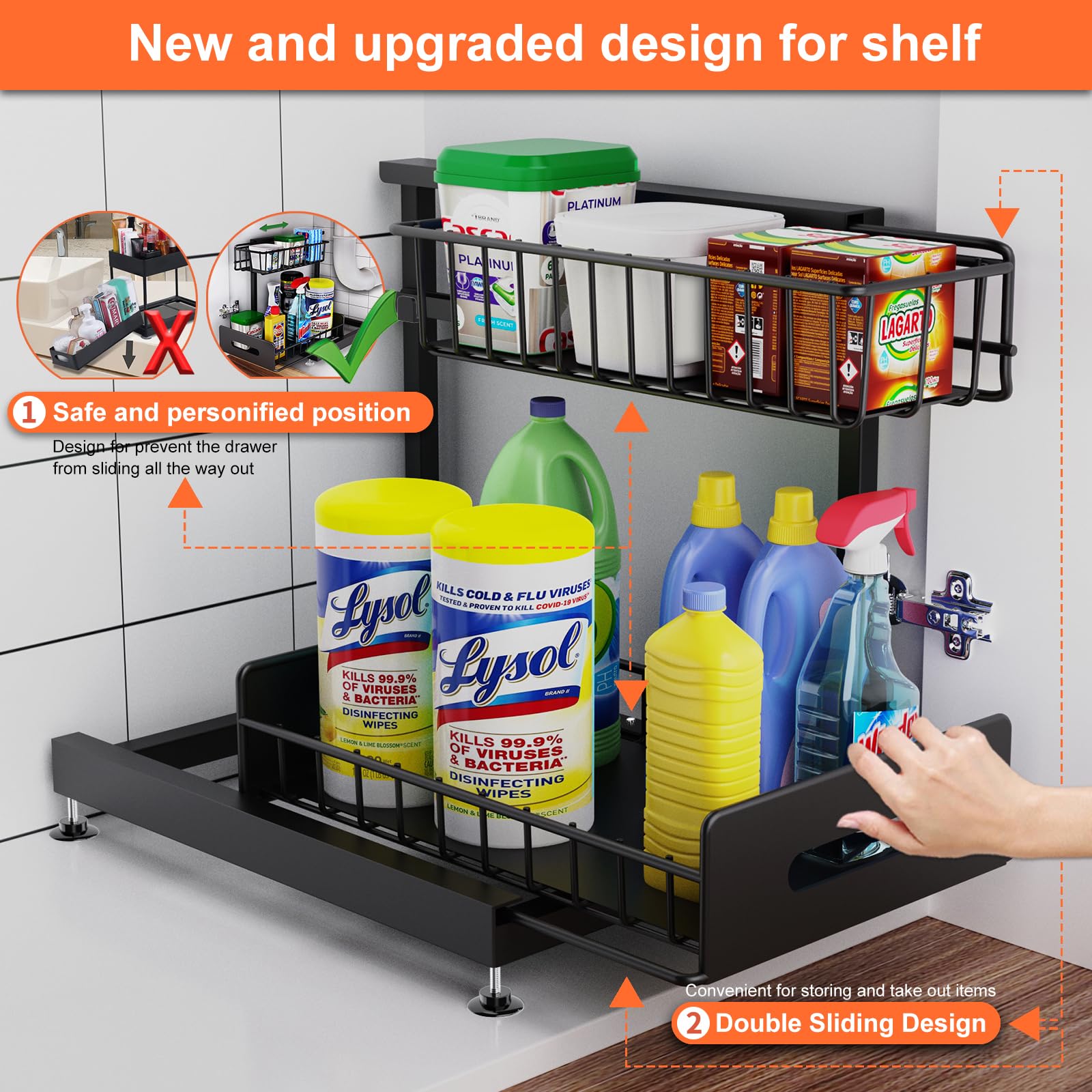 Dataroad Selead under-sink organizer bottom drawer keeps bottles organized and reachable.