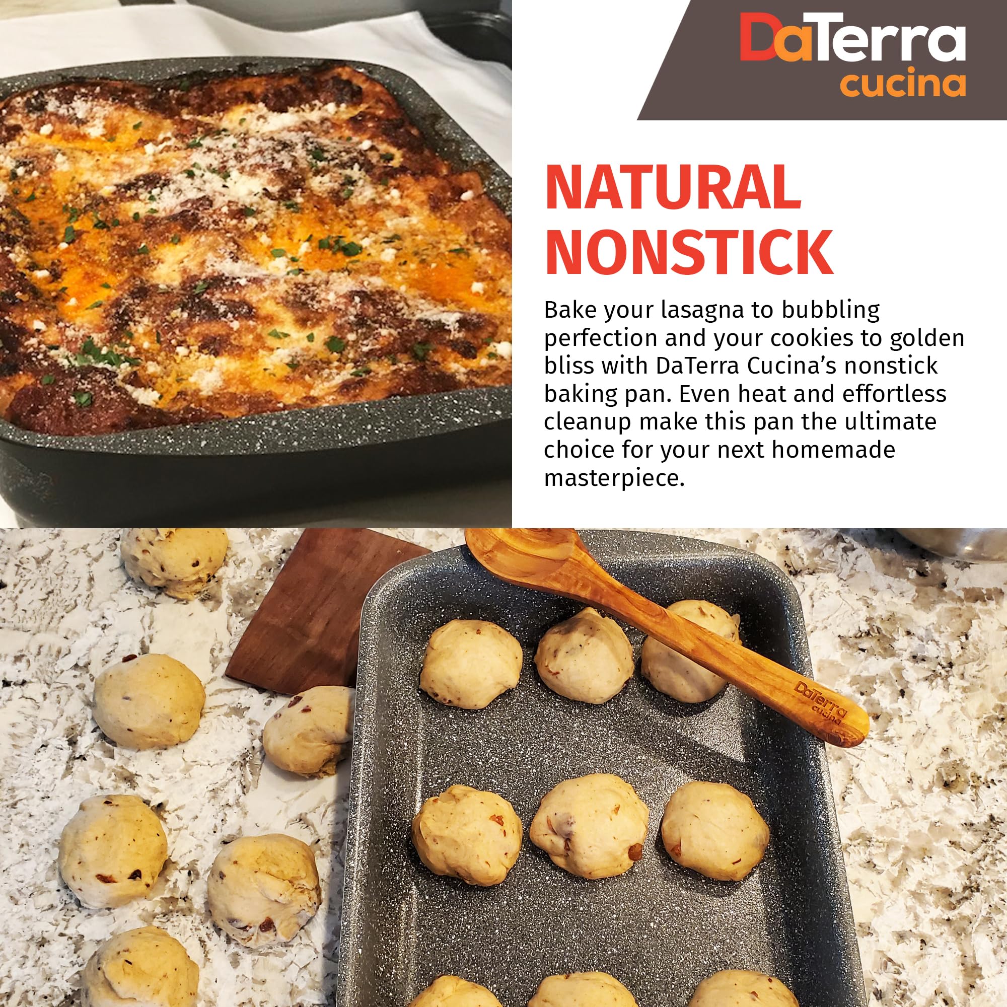 DaTerra Cucina Italian-crafted pan delivers even heat for uniform browning.