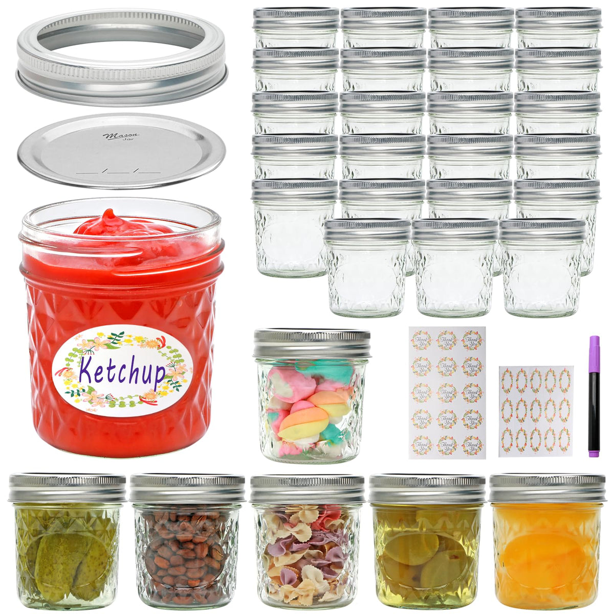 Datttcc 6 oz mason jar with lid for spill-free pouring of spices and sauces.
