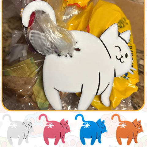 DAUCHVNY pink cat butt clip adds whimsy while sealing chips.