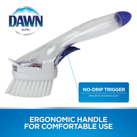 Dawn ergonomic design offers comfy grip during extended dishwashing.