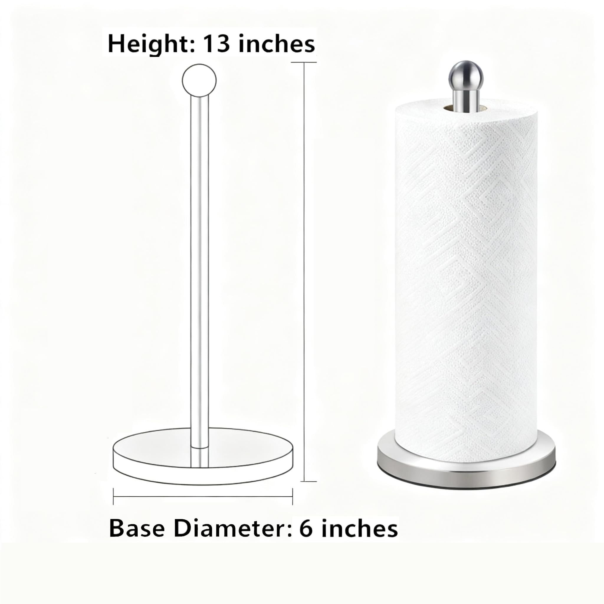 DAWNER paper towel holder rod supports standard rolls for easy one-handed use.