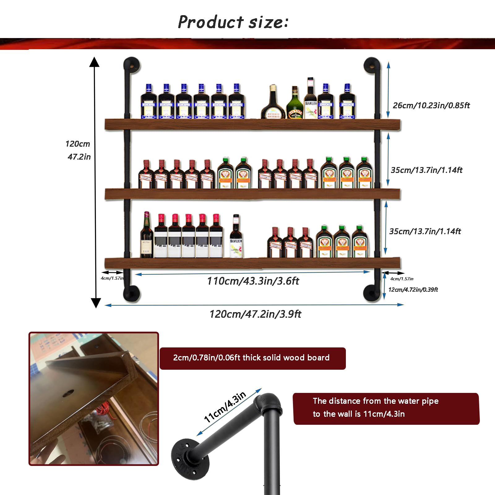 Dawselod solid wood panel wine shelf showcases bottles with sturdy visual appeal