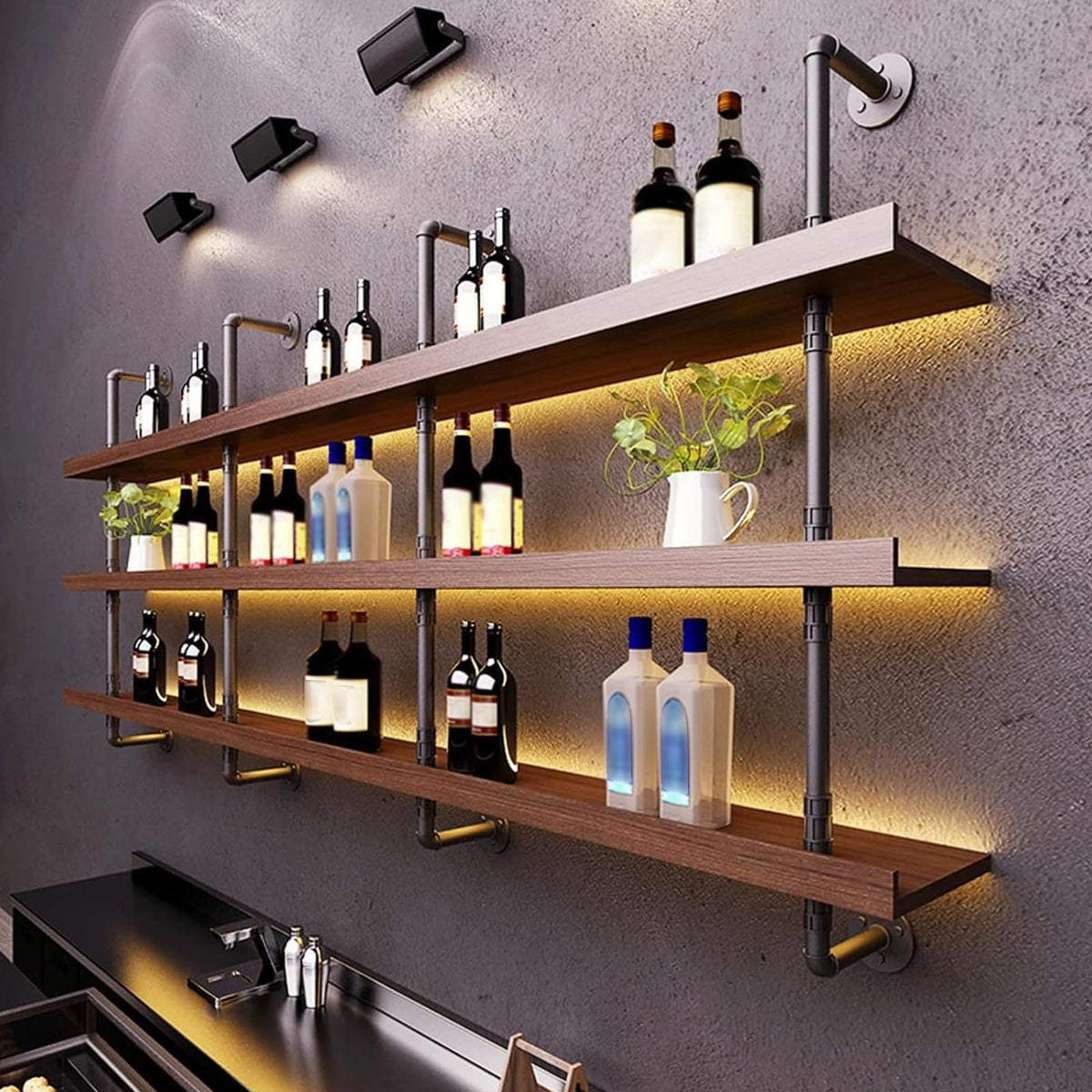 Dawselod wine rack wall-mount with LED display enhances home bar organization
